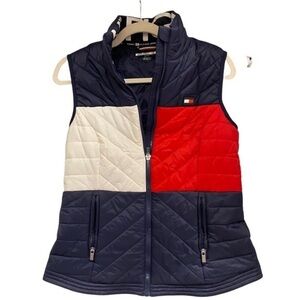 Tommy Hilfiger Big Two Sided Flag And Spell Out Puffer Vest Size Women’s M